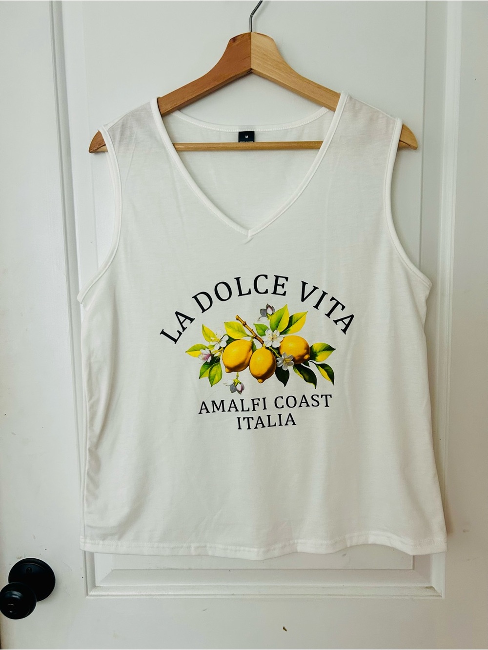 SHEIN White V-Neck Tank Top with Lemon Graphic